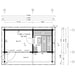 Floor plan of GardenHouse24 USA Sauna Sirpa 90 Garden Room displays internal room dimensions and wall placements