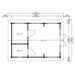 Floor plan of the GardenHouse24 USA Astrid 70 Garden Room shows three separate spaces, including a large main room and two smaller adjoining area