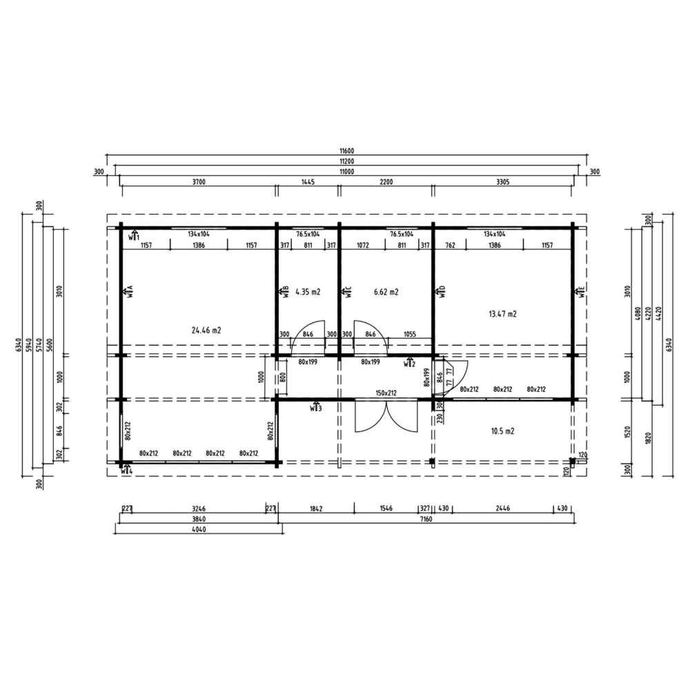 Floor plan of the GardenHouse24 USA Casablanca 70 Garden Room outlines multiple rooms with precise dimensions and wall placements