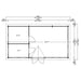 Floor plan of the GardenHouse24 USA Clockhouse Bristol 44mm Garden Room outlines three rooms including a spacious central area and two smaller side sections
