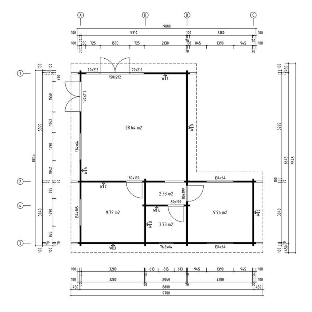 Floor plan of the GardenHouse24 USA Harbord 70 Garden Room outlines internal room divisions and labeled dimensions for each space