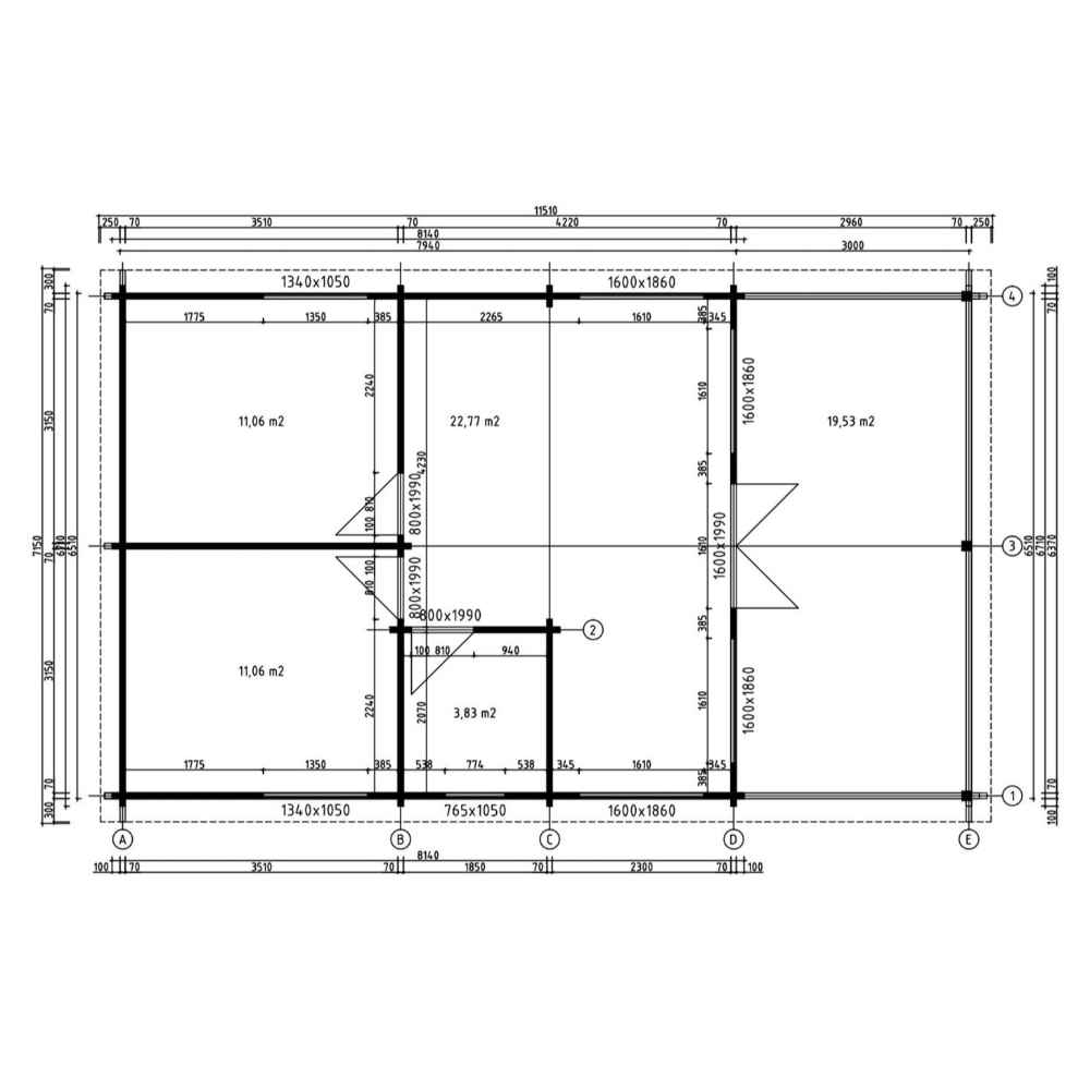 Floor plan of the GardenHouse24 USA Hedland 70 Garden Room displays all room dimensions in square meters, including door and window placements
