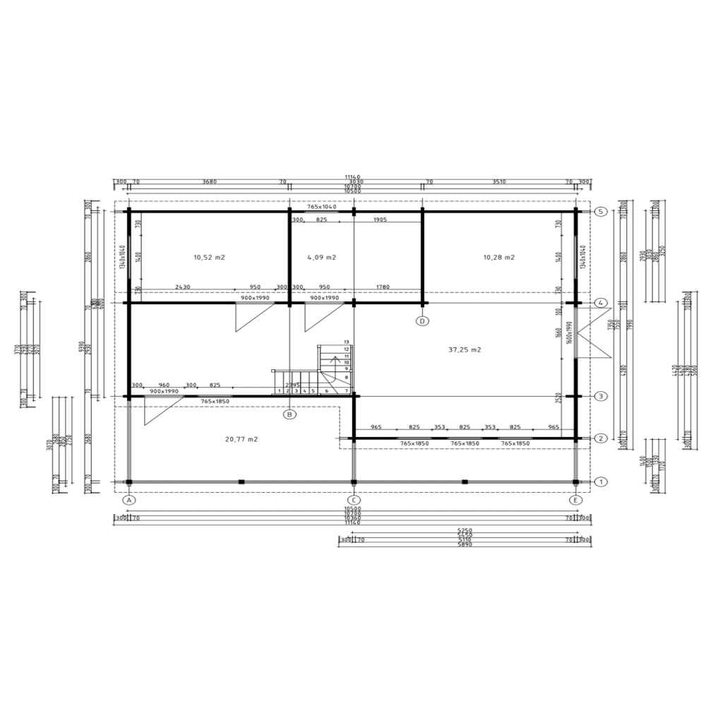 Floor plan of the GardenHouse24 USA Marcy 70 Garden Room details room dimensions and layout across the ground level in a technical drawing