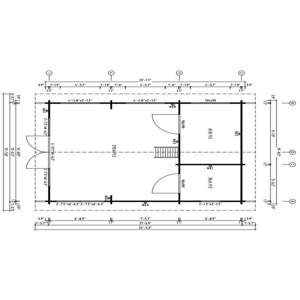 Floor plan of the GardenHouse24 USA Sigrid 44 Garden Room includes precise room dimensions and internal wall placements