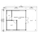 Floor plan outlines the GardenHouse24 USA Taunus 70 VD Garden Room with labeled dimensions and areas for each room and the patio