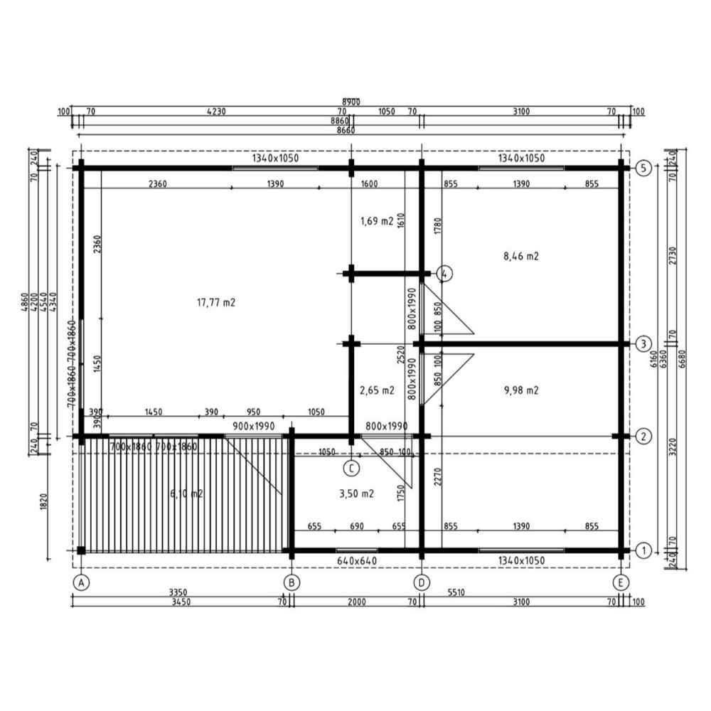 Floor plan outlines the interior dimensions and room divisions of the GardenHouse24 USA Pamplona 70 Garden Room, including a covered terrace