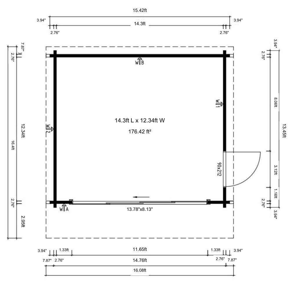 Floor plan shows exact dimensions and layout for GardenHouse24 USA ALU Concept 70E Garden Room