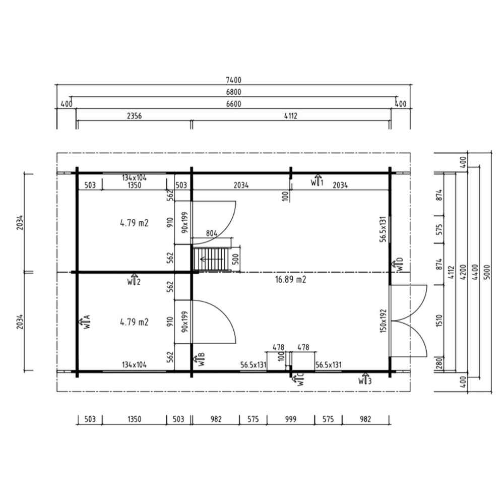 Floor plan shows precise measurements and room divisions inside the GardenHouse24 USA Farum 44 Garden Room