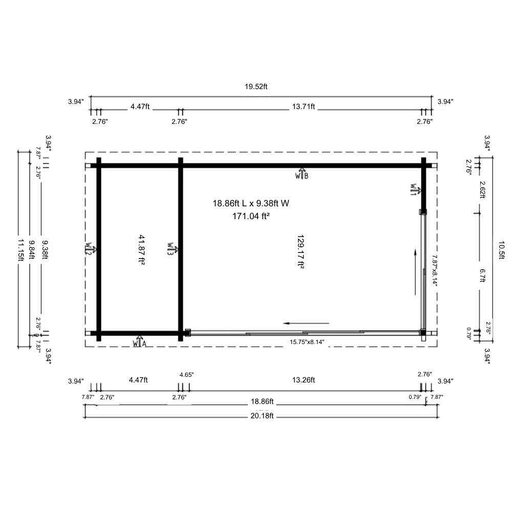 Floor plan shows the layout and dimensions of GardenHouse24 USA ALU Concept 70C Garden Room with a clear top-down architectural view
