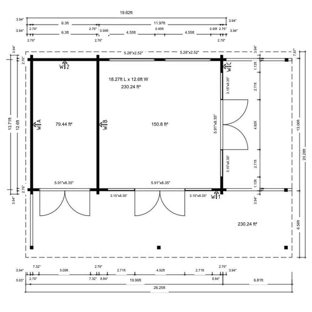 Floor plan sketch of GardenHouse24 USA Kilian 70 Garden Room outlines two interior rooms and a front terrace