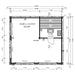 Floor plan with interior layout of GardenHouse24 USA Sauna Dolce 70 Garden Room, including room dimensions and a designated sauna area