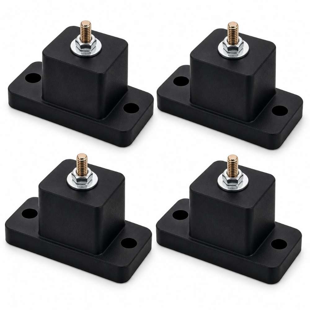 Four Senville Rubber Pads for Mounting Mini Split AC Condenser displayed together, each featuring a threaded bolt and durable anti-vibration base