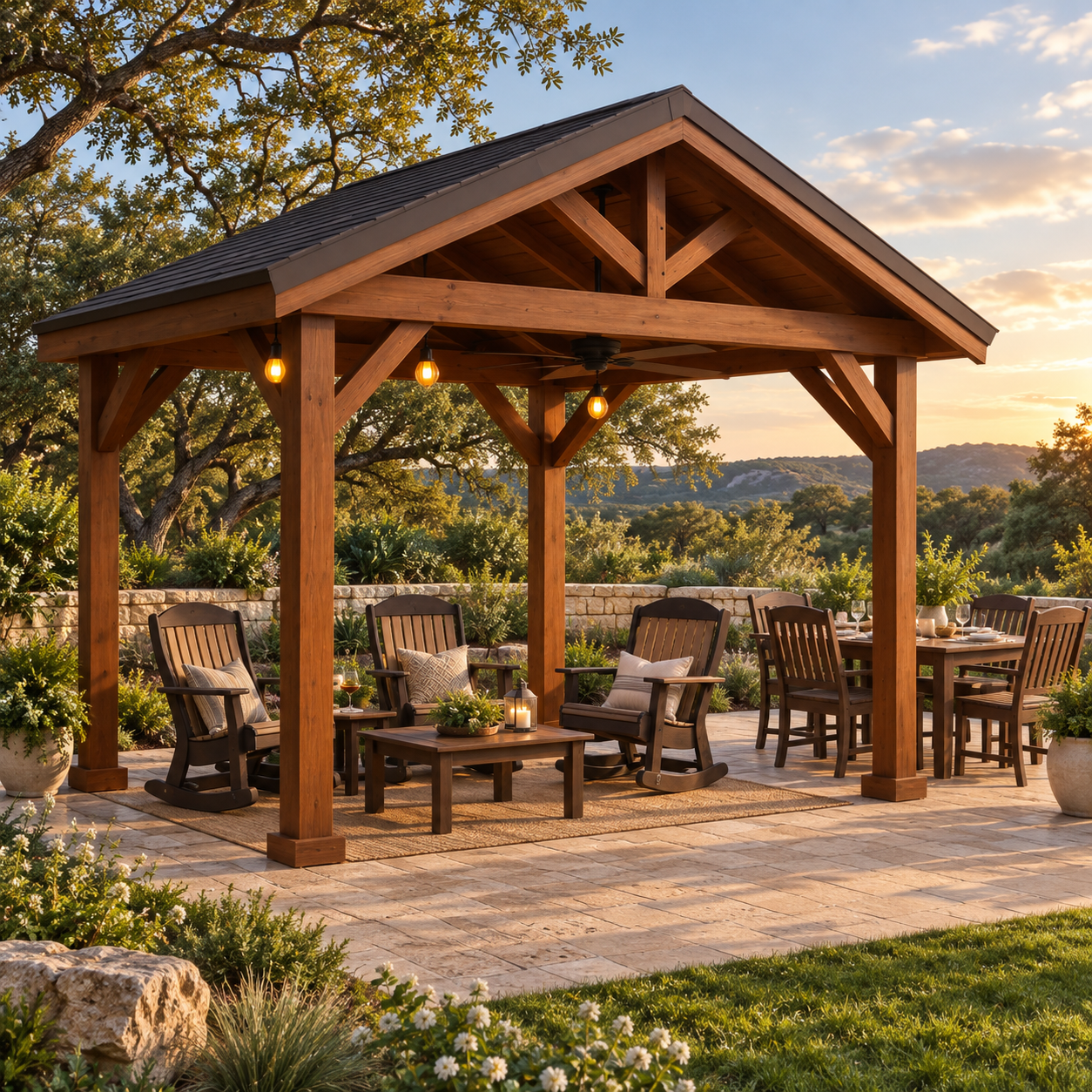 Veranda Pavilion Pergola, Douglas Fir Wood Outdoor Structure