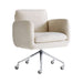 Front angled view of Crate & Barrel Jens Plush Ivory Office Chair featuring rounded arms, a soft cushioned seat, and a polished chrome rolling base