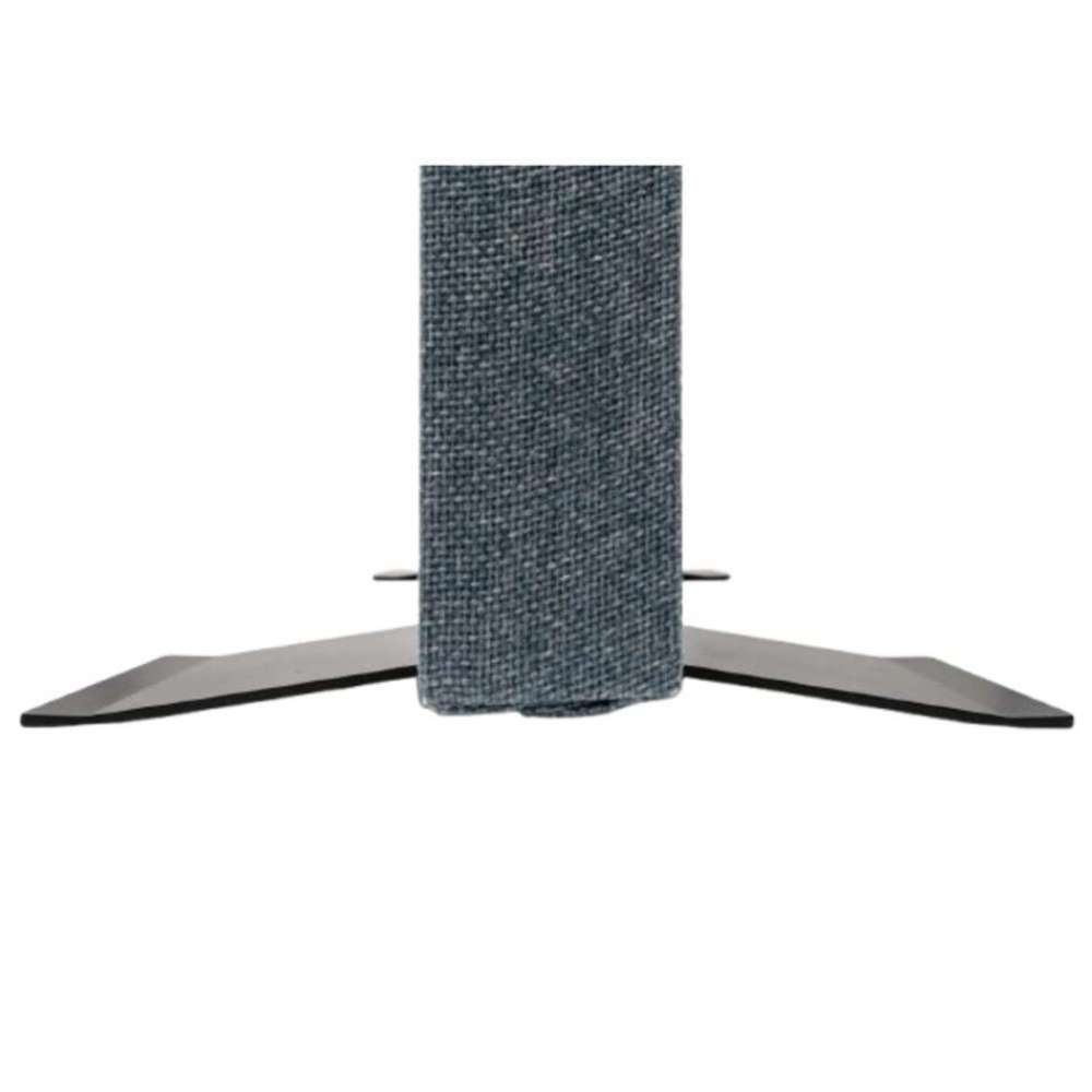Front-facing close-up of a gray acoustic panel installed on GIK Acoustics Freestand Feet, emphasizing stability and floor support