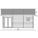 Front-facing architectural line drawing shows the width of the GardenHouse24 USA Sigrid 44 Garden Room with a double door and side window