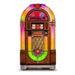 Front-facing, the Crosley Slimline Bluetooth Full-Size Jukebox radiates colorful lighting