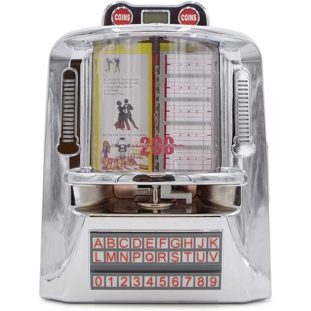 Front-facing view of the Arkrocket 200 Wall-O-Matic Table Jukebox Wallbox Bluetooth Speaker Radio