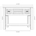 Front-view diagram of Fireside Lodge Barnwood Two Drawer Open Vanity with Shelf and Artisan Top, showing a 43 5/8-inch-wide rustic wood bathroom vanity with two drawers and a lower open shelf