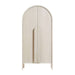 Front view of Crate & Barrel Annie 38" Whitewash Storage Cabinet with arched frame and whitewashed oak doors