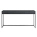 Front view of Crate & Barrel Casement 60" Black Metal Desk with three slim storage drawers and a minimalist black metal frame