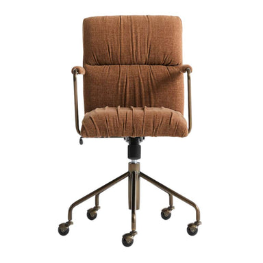 Front view of Crate & Barrel Draper Ginger Upholstered Office Chair showing the padded backrest, cushioned seat, and rolling five-star base