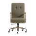 Front view of Crate & Barrel Ellison Green Woven High-Back Office Chair with textured fabric, padded arms, and caster wheels