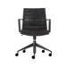 Front view of Crate & Barrel Graham Black Office Chair featuring channel-tufted cushioning and a swivel base