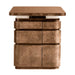 Front view of Crate & Barrel Greye 60" Burl Wood Desk with Swivel Drawers with layered swivel drawers and bold architectural styling