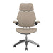 Front view of Crate & Barrel Humanscale® Freedom Headrest Natural Linen Office Chair with natural linen upholstery, headrest, padded arms, and chrome base