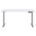 Front view of Crate & Barrel Humanscale® eFloat Go 2.0 60" White Adjustable Standing Charging Desk with a white desktop and silver frame