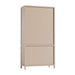 Front view of Crate & Barrel Keane 40" Weathered Natural Wood Storage Bookcase with all shelves and storage compartments concealed behind closed panels