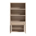 Front view of Crate & Barrel Keane 40" Weathered Natural Wood Storage Bookcase with cabinet doors open, showing interior shelving and storage compartments