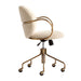 Front view of Crate & Barrel Luna Ivory Boucle Upholstered Office Chair with rounded backrest and swivel design