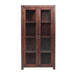 Front view of Crate & Barrel Morris 36" Chocolate Brown Wood and Glass Bookcase Cabinet featuring double glass doors