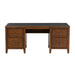 Front view of Crate & Barrel Morris 72" Chocolate Brown Writing Desk featuring two file drawers, two utility drawers, and a spacious work area