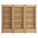 Front view of Crate & Barrel Siena 102" Natural Wood 4-Shelf Storage Bookcase with Drawer, Set of 3 with twelve open shelves and three lower storage drawers