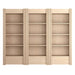 Front view of Crate & Barrel Siena 102" Whitewash Wood 4-Shelf Storage Bookcase with Drawer, Set of 3 with twelve open shelves and three built-in bottom drawers