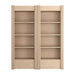 Front view of Crate & Barrel Siena 68" Whitewash Wood 4-Shelf Storage Bookcase with Drawer, Set of 2 showcasing a clean whitewash finish and fluted wood details