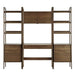 Front view of Crate & Barrel Tate Walnut Bookcase Desk with Outlet with 2 Bookcase File Cabinets highlighting symmetrical shelving, storage cabinets, and a spacious work surface