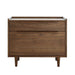 Front view of Crate & Barrel Tate Walnut Lateral File Cabinet showcasing its clean lines, rich walnut finish, and two-drawer design