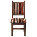 Front view of Fireside Lodge Barnwood Colonial Side Chair showing a sturdy barnwood frame with a cushioned striped seat and backrest