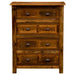 Front view of Fireside Lodge Barnwood Four Drawer Chest displays its symmetrical drawer layout and warm reclaimed wood finish