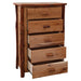 Front view of Fireside Lodge Hickory Log Five Drawer Chest shows five drawers with rounded log handles and a thick wood top