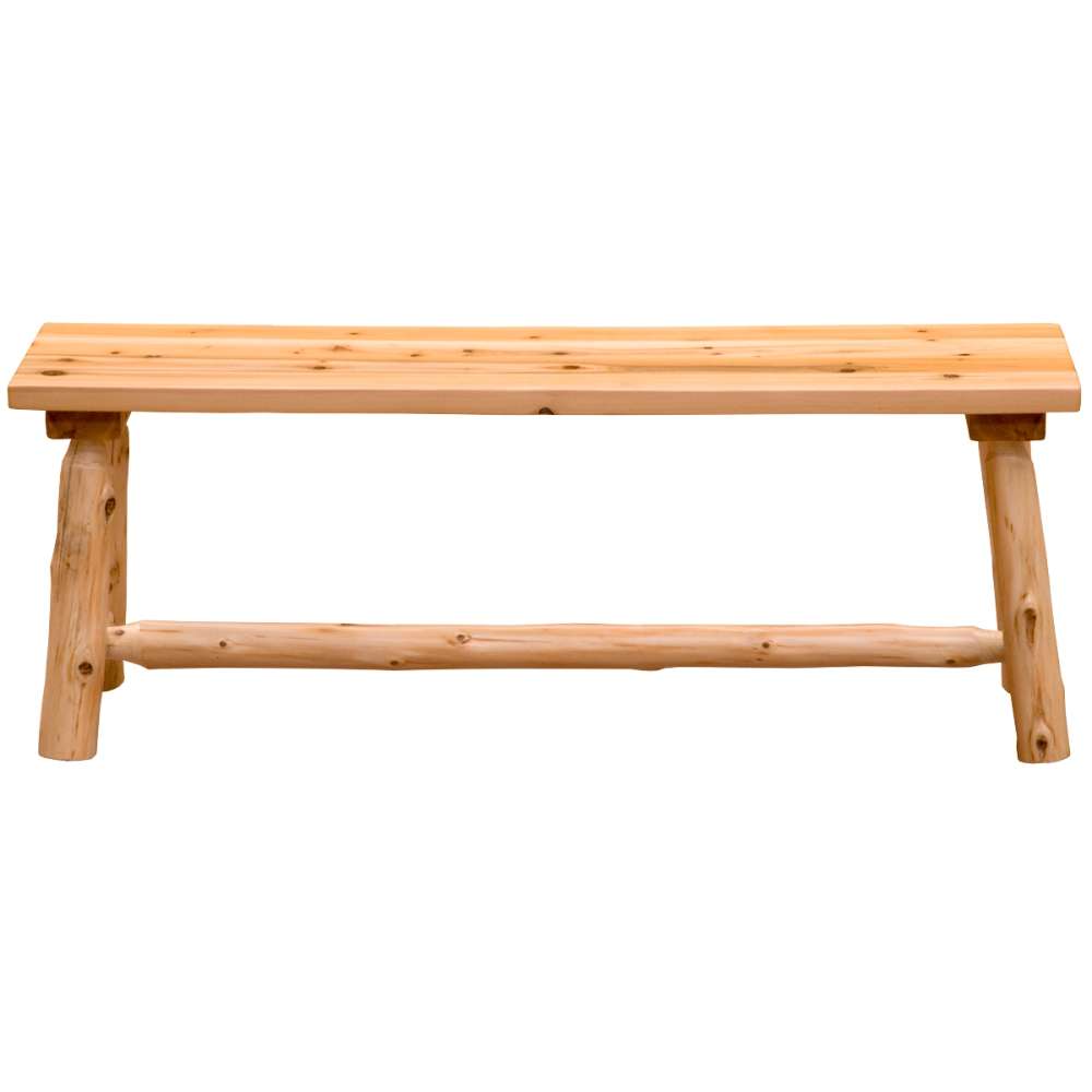 Front view of Fireside Lodge Voyageur 36-inch Bench - Wood Seat, a rustic log-style wooden bench with a solid plank seat and sturdy natural wood legs