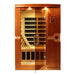 Front view of Golden Designs Dynamic Venice Elite 2 Person Ultra Low EMF Far Infrared Sauna with the glass door open to show the backrest and carbon panels