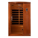 Front view of Golden Designs Dynamic Venice IV Limited Elite 2 Person Ultra Low EMF Far Infrared Sauna showing a cedar-toned cabin, bronze glass door and exterior control panel