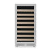 Front view of KingsBottle 47-Inch Height Single Zone Wine Cooler With Low-E Glass Door in stainless steel finish with glass panel and shelves visible