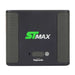 Front view of SKYTRAK ST MAX Launch Monitor featuring a black casing, green logo, textured side grips, and power button