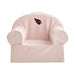 Front view of Soft Pink Crate & Barrel Organic Cotton Kids Lounge Nod Chair with rounded arms, a carry handle, and an Arizona Cardinals logo